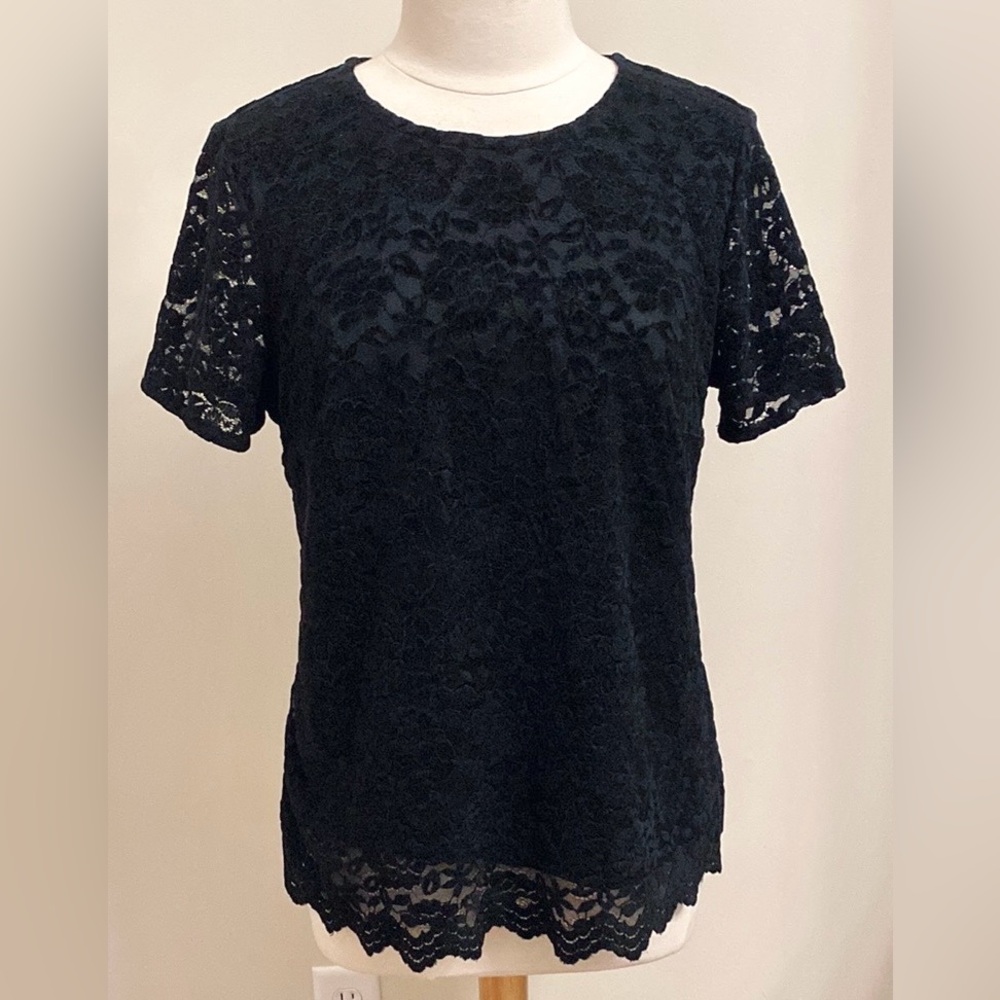 Teddi Rose Black Floral Lace L Romantic Goth Cottagecore Elegant Scalloped Top